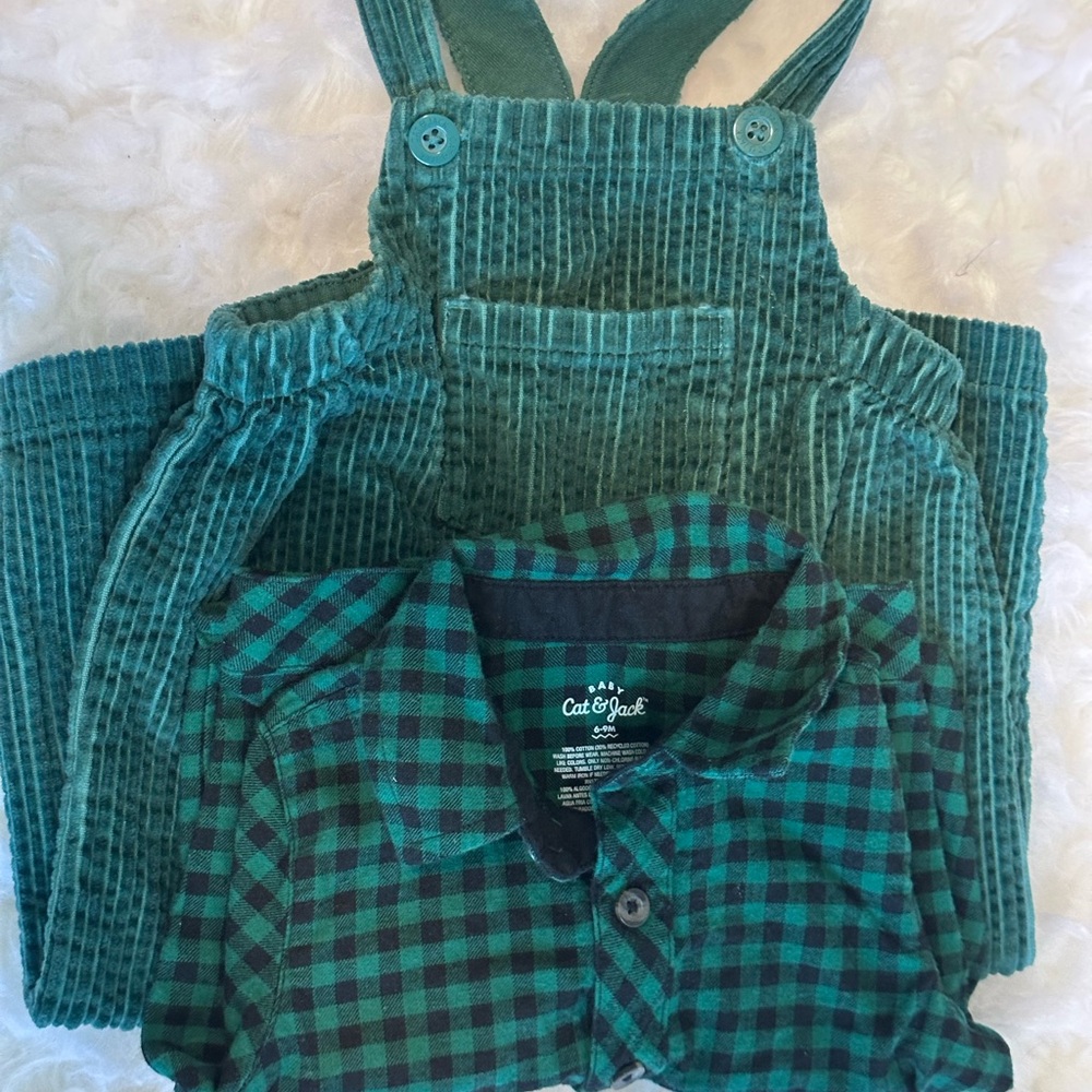 Baby Boys Dark Green Corduroy Overalls Set | Size 6-9m